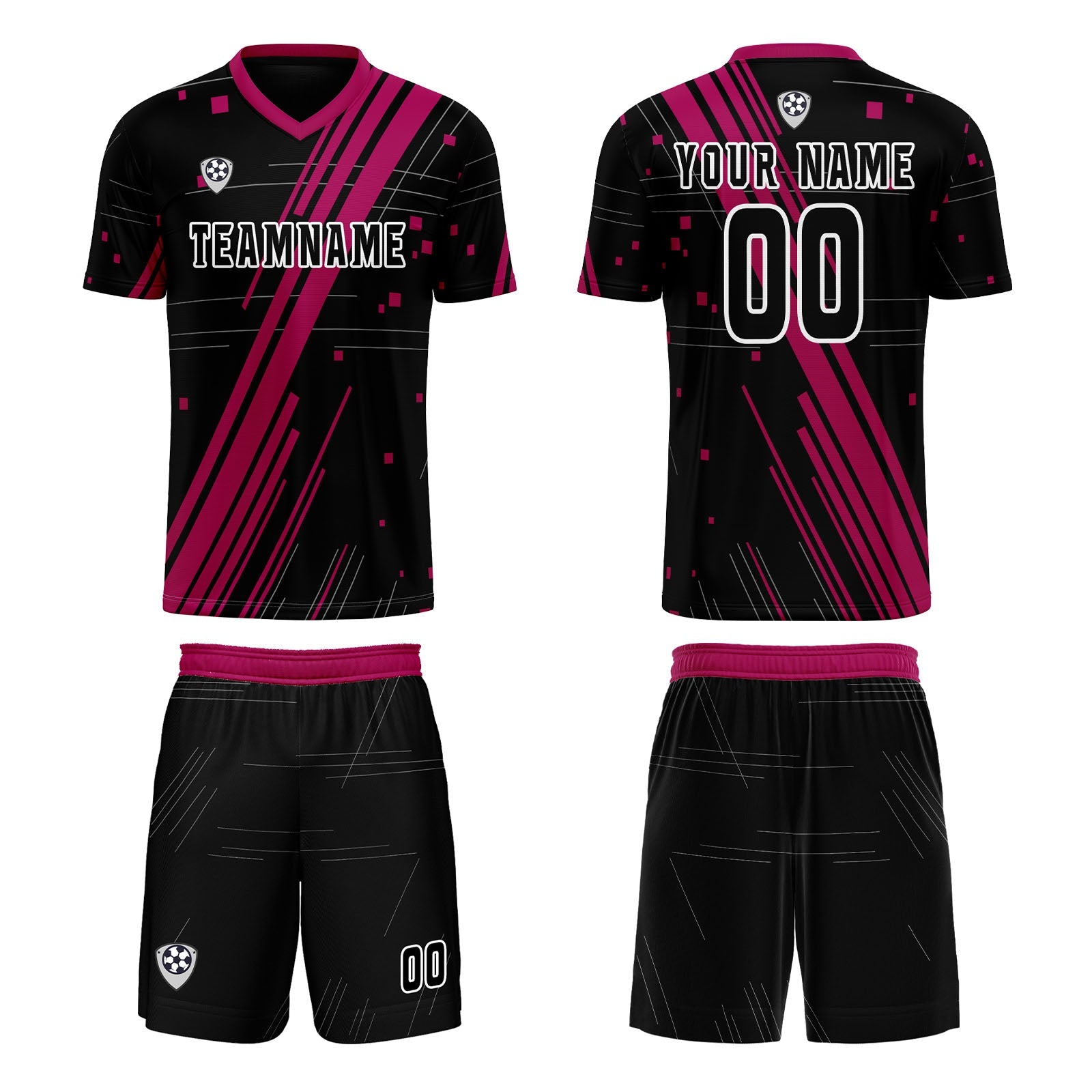 Conjunto personalizado de camiseta de uniforme negro y rojo rosa para niños y adultos