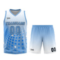 Uniforme de baloncesto personalizado blanco y azul con tu logotipo-nombre y número impresos