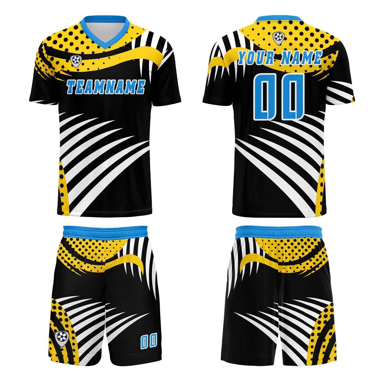 Conjunto personalizado de camiseta de uniforme amarilla y azul para niños y adultos