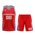 Uniforme de baloncesto personalizado rojo y azul con tu logotipo-nombre y número impresos
