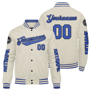 Chaquetas universitarias personalizadas color crema y azul para hombres & mujeres y jóvenes & Chaquetas estilo Letterman personalizadas