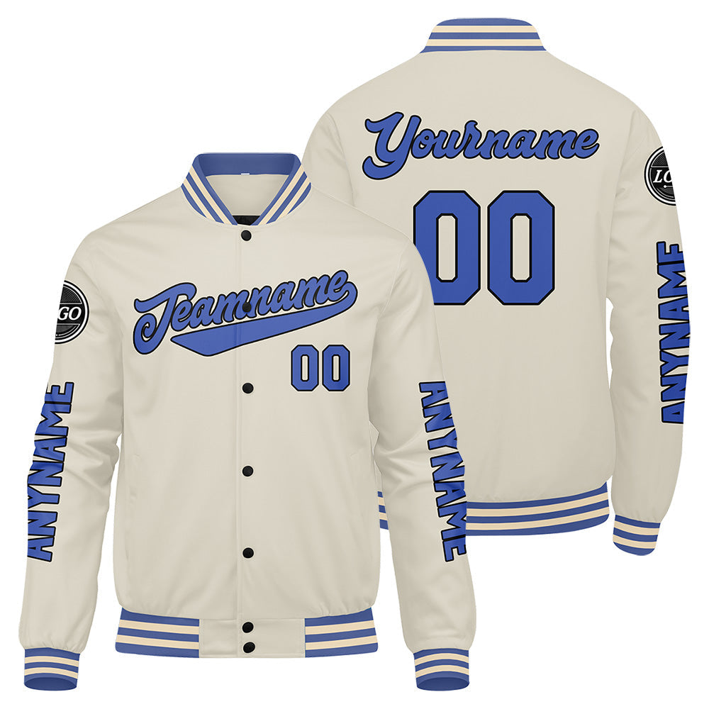 Chaquetas universitarias personalizadas color crema y azul para hombres & mujeres y jóvenes & Chaquetas estilo Letterman personalizadas