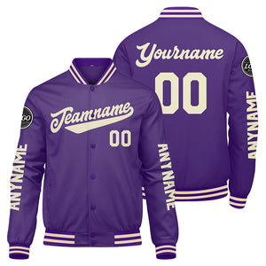 Chaquetas universitarias personalizadas color crema púrpura para hombres & mujeres y jóvenes & Chaquetas Letterman personalizadas