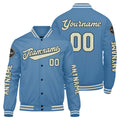 Chaquetas universitarias personalizadas azul claro crema para hombres & mujeres y jóvenes & Chaquetas Letterman personalizadas