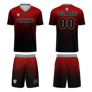 Conjunto personalizado de camiseta de uniforme rojo y gris para niños y adultos