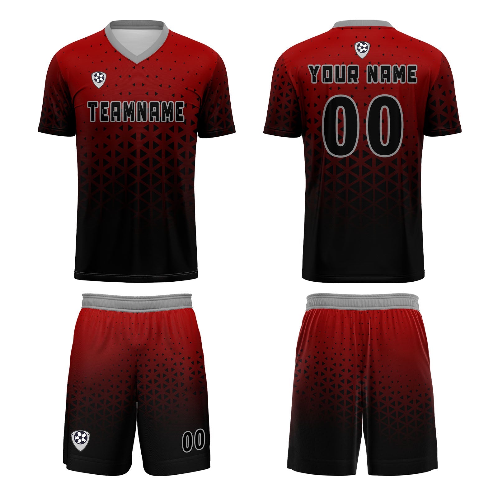 Conjunto personalizado de camiseta de uniforme rojo y gris para niños y adultos