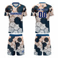 Conjunto personalizado de camiseta de uniforme azul oscuro y naranja para niños y adultos