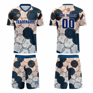 Conjunto personalizado de camiseta de uniforme azul oscuro y naranja para niños y adultos