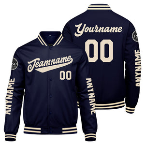 Chaquetas universitarias personalizadas azul marino y crema para hombres & mujeres y jóvenes & Chaquetas tipo Letterman personalizadas