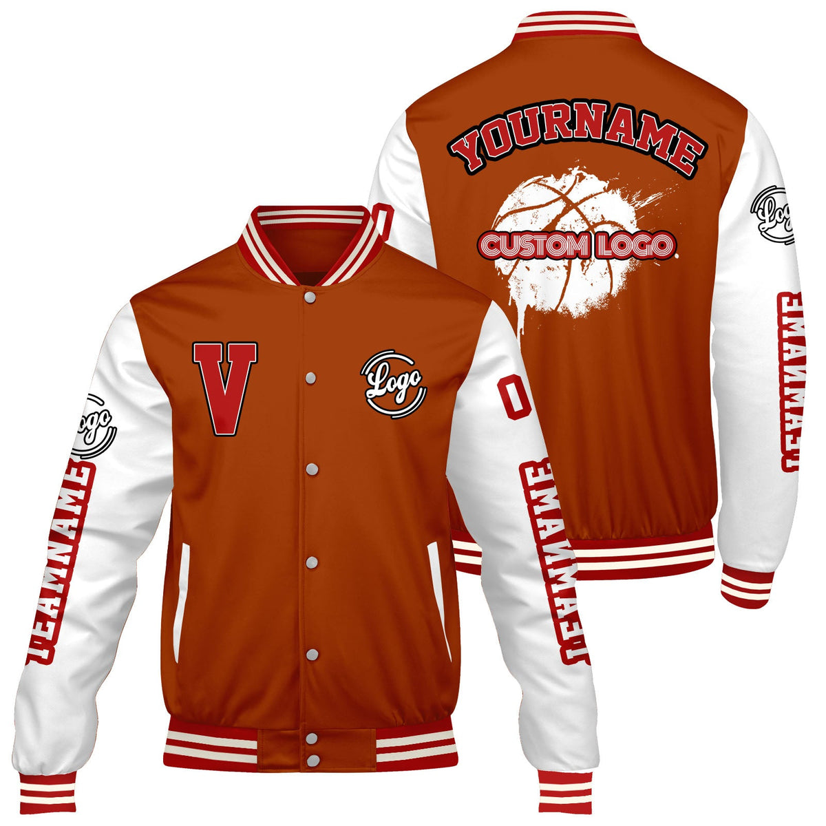 Chaquetas universitarias personalizadas en color naranja mate y blanco para hombres & mujeres y jóvenes & Chaquetas Letterman personalizadas