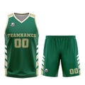 Uniforme de baloncesto personalizado verde y amarillo con tu logotipo-nombre y número impresos