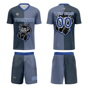 Conjunto personalizado de camiseta de fútbol gris y azul para niños y adultos