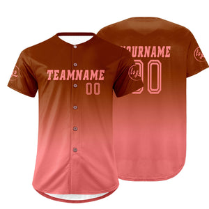 Camiseta de béisbol personalizada en tonos marrón y rosa con degradado uniformes de equipo personalizados con nombre y número