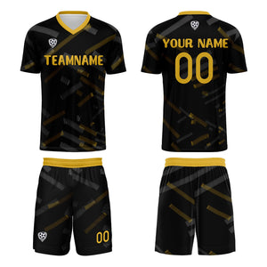 Conjunto personalizado de camiseta de fútbol negra y amarilla limón para niños y adultos