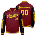 Chaquetas universitarias personalizadas en color carmesí & negro y amarillo para hombres & mujeres y jóvenes & Chaquetas tipo Letterman personalizadas