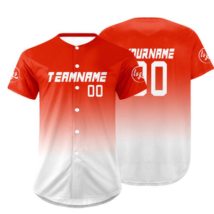 Camiseta de béisbol personalizada roja brillante y blanca con degradado uniformes de equipo personalizados con nombre y número