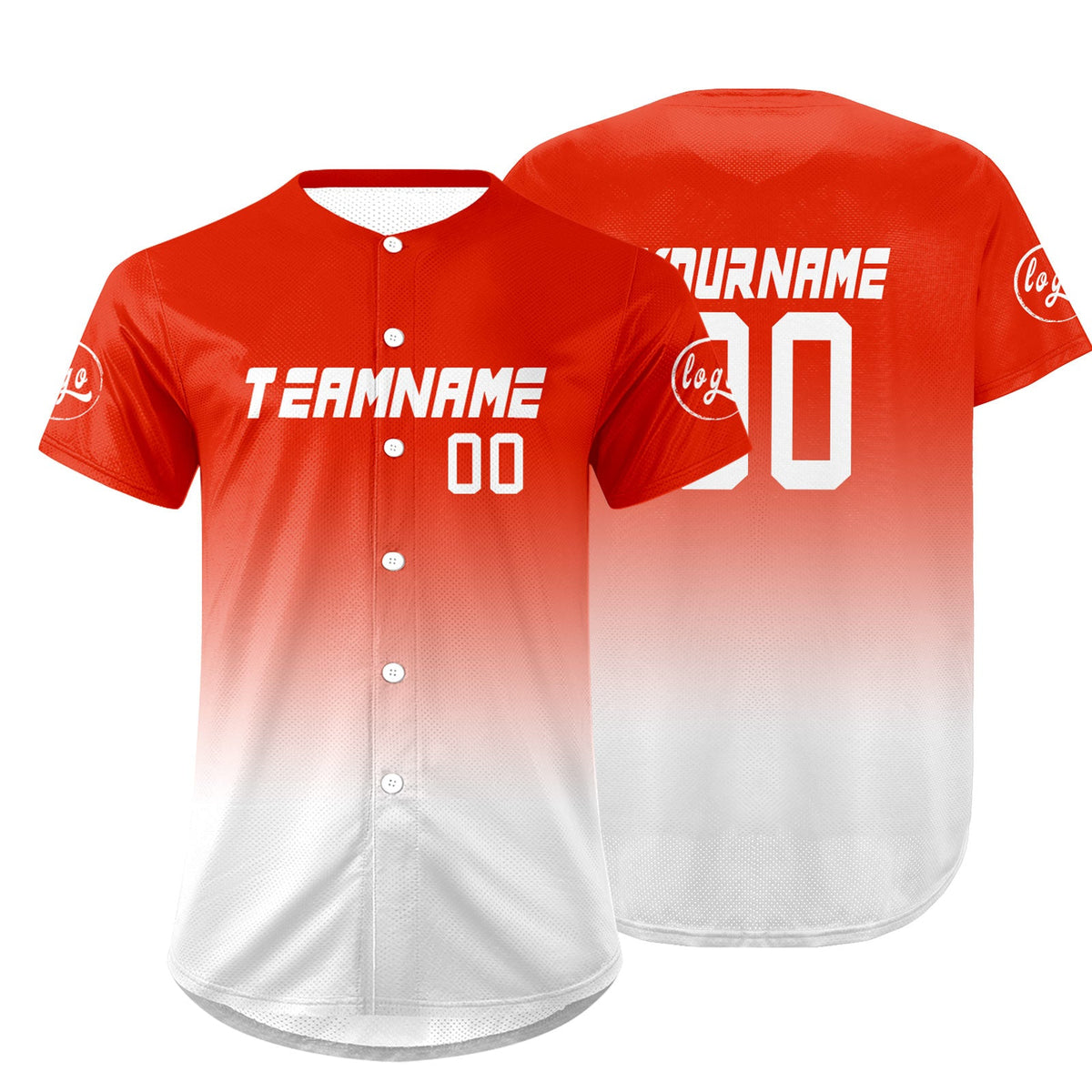 Camiseta de béisbol personalizada roja brillante y blanca con degradado uniformes de equipo personalizados con nombre y número