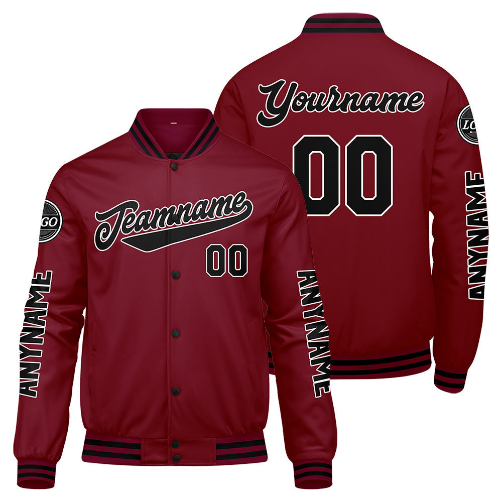 Chaquetas universitarias personalizadas en color carmesí y negro para hombres & mujeres y jóvenes & Chaquetas tipo Letterman personalizadas