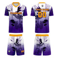 Conjunto personalizado de camiseta de uniforme blanca y morada para niños y adultos