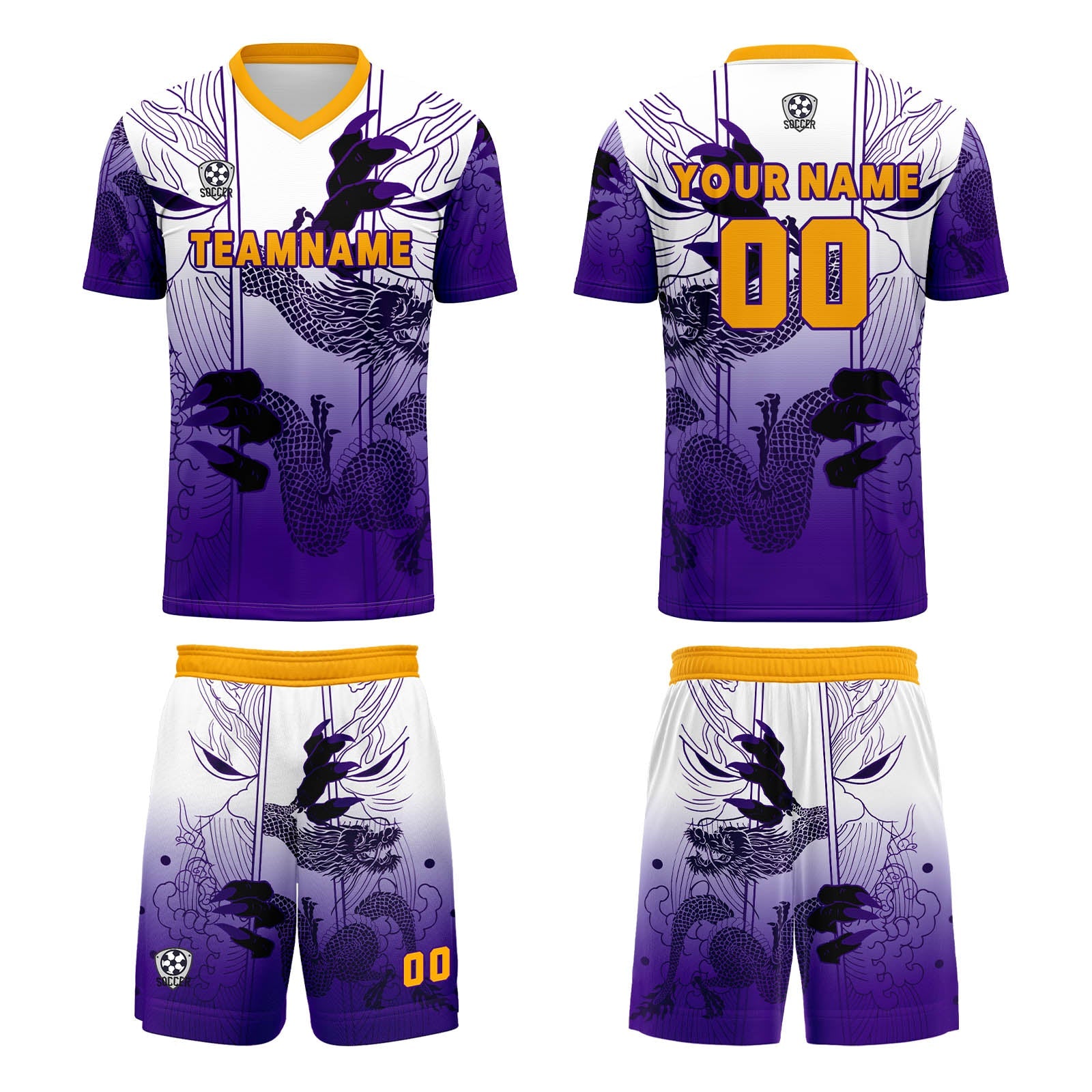 Conjunto personalizado de camiseta de uniforme blanca y morada para niños y adultos