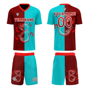 Conjunto personalizado de camiseta & uniforme rojo y azul para niños y adultos