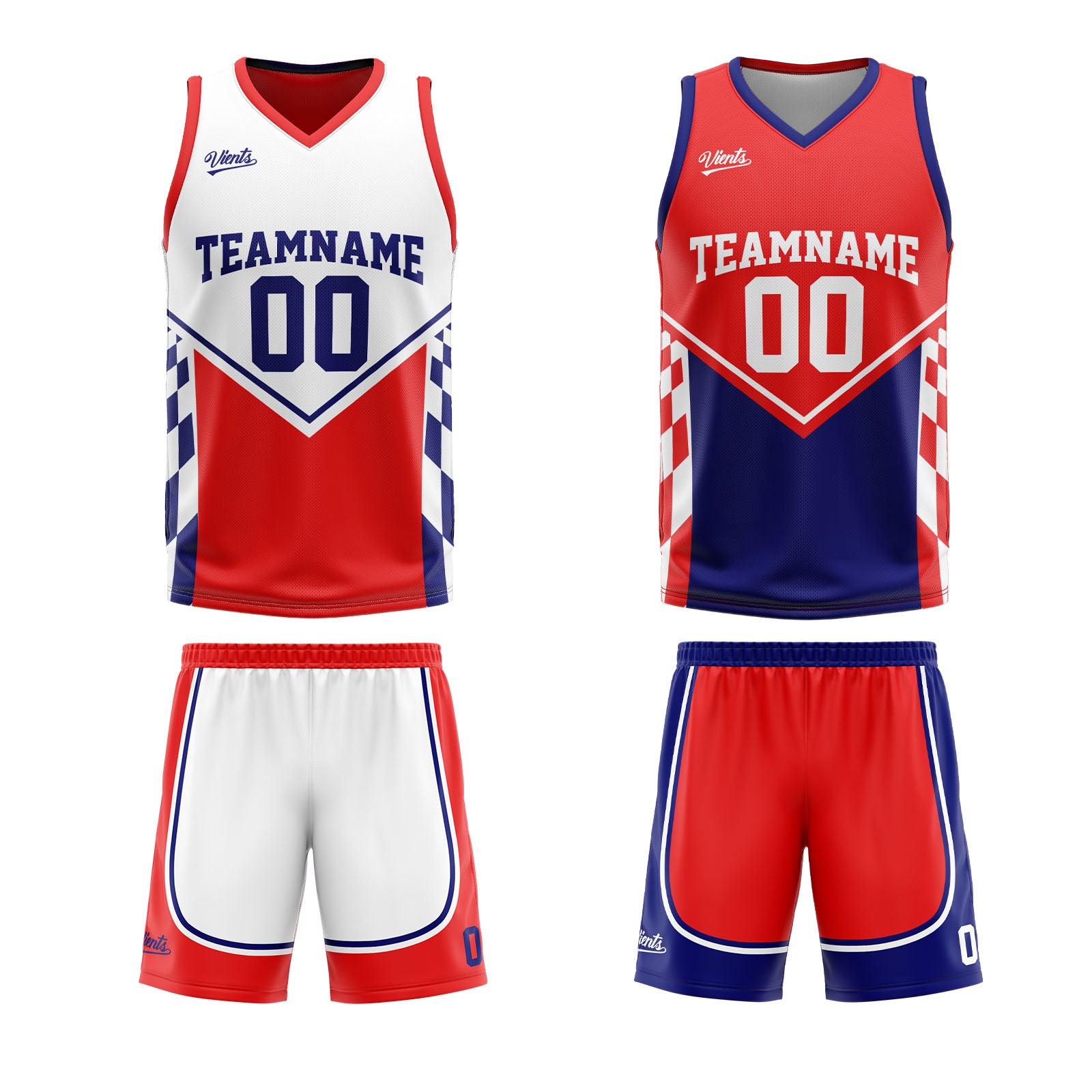 Traje de baloncesto reversible azul y rojo personalizado para adultos y niños