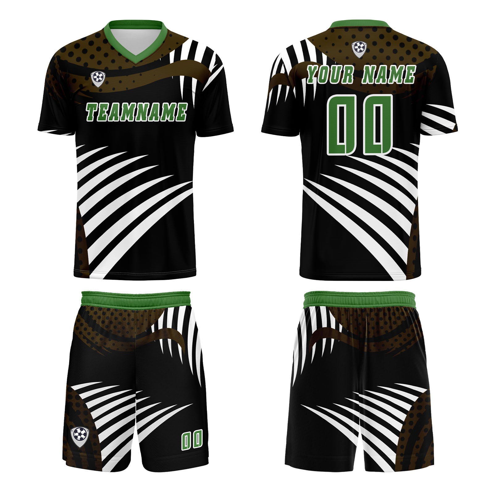 Conjunto personalizado de camiseta de uniforme marrón y verde para niños y adultos
