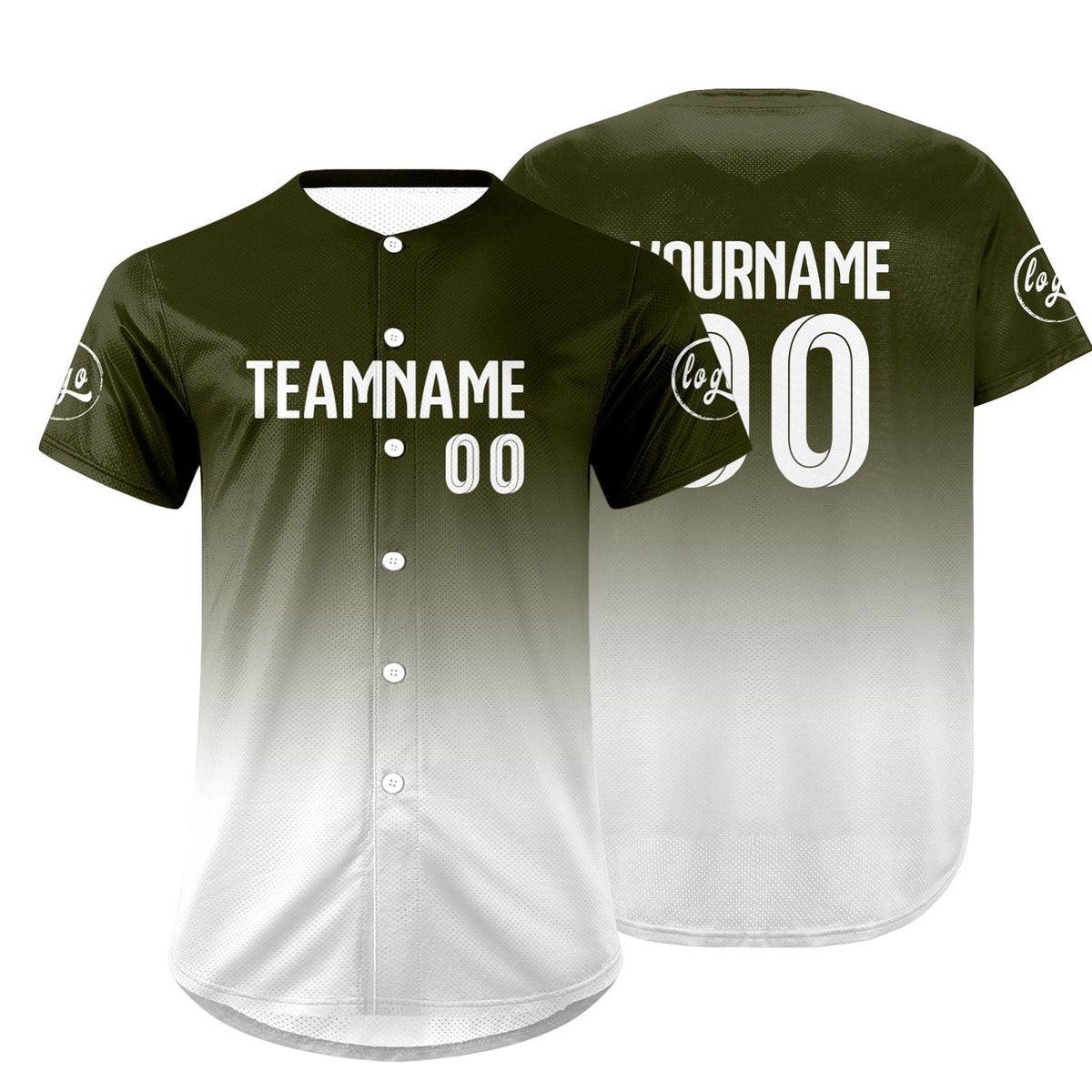 Camiseta de béisbol personalizada verde y blanca con degradado uniformes de equipo con nombre y número