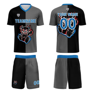 Conjunto personalizado de camiseta de fútbol negra y azul para niños y adultos