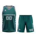 Uniforme de baloncesto personalizado verde y azul con tu logotipo-nombre y número impresos