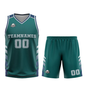 Uniforme de baloncesto personalizado verde y azul con tu logotipo-nombre y número impresos