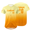Camiseta de béisbol personalizada de color amarillo claro y naranja con degradado uniformes de equipo personalizados con nombre y número