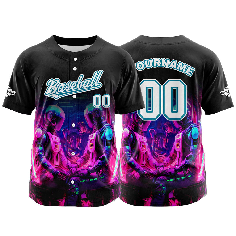 Camiseta de béisbol negra personalizada con botones para hombre mujer adulto y joven Nombre número y logotipo impresos