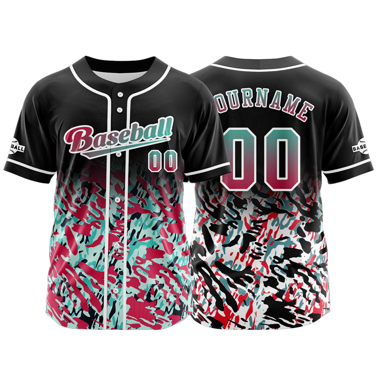 Camiseta de béisbol personalizada negra y roja con botones para hombre mujer adulto y joven Nombre número y logotipo impresos