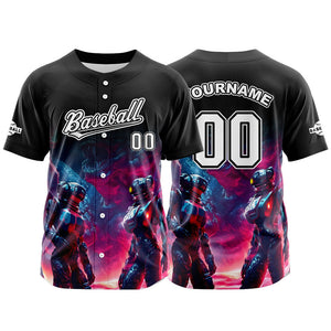 Camiseta de béisbol negra personalizada con botones para hombre mujer adulto y joven Nombre número y logotipo impresos