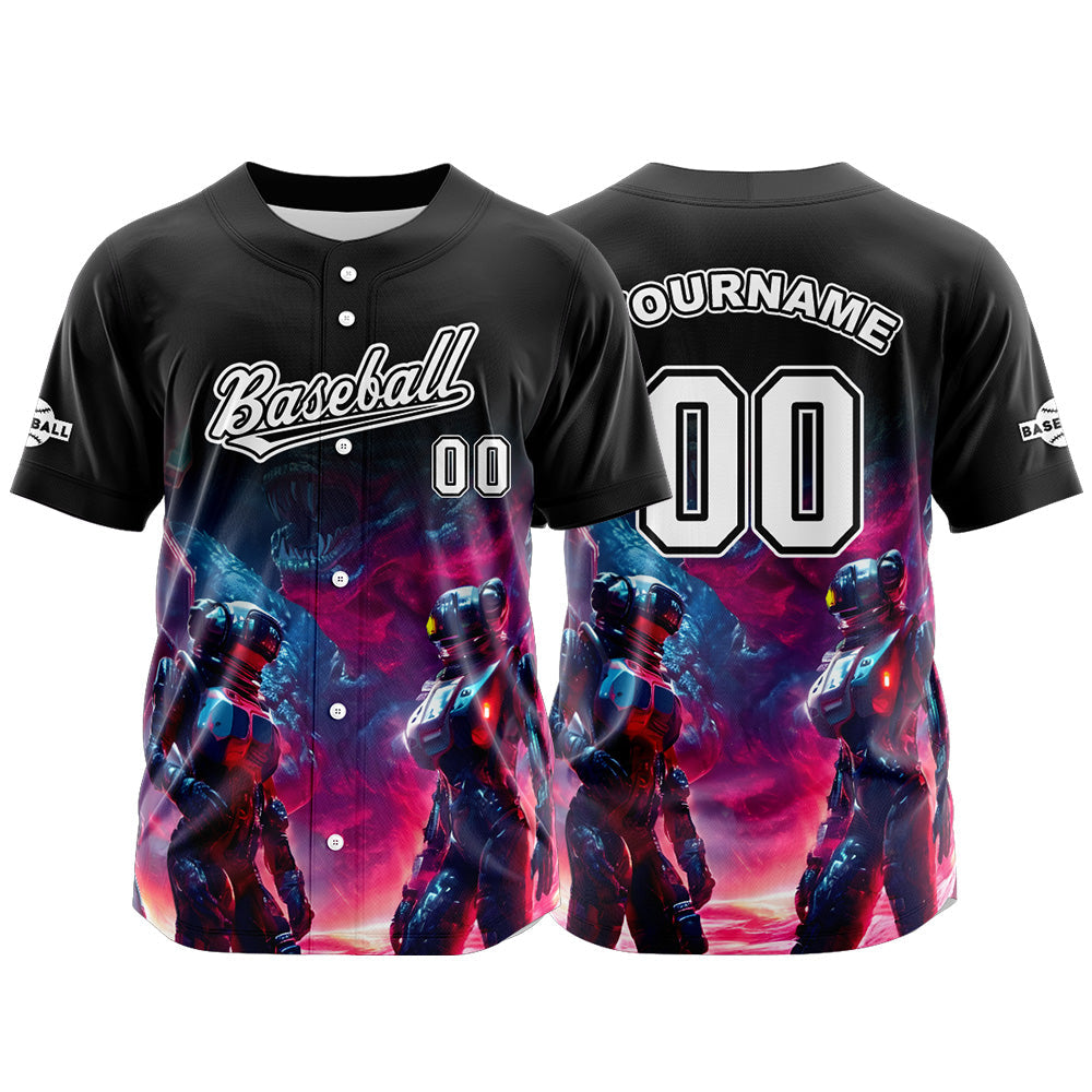 Camiseta de béisbol negra personalizada con botones para hombre mujer adulto y joven Nombre número y logotipo impresos