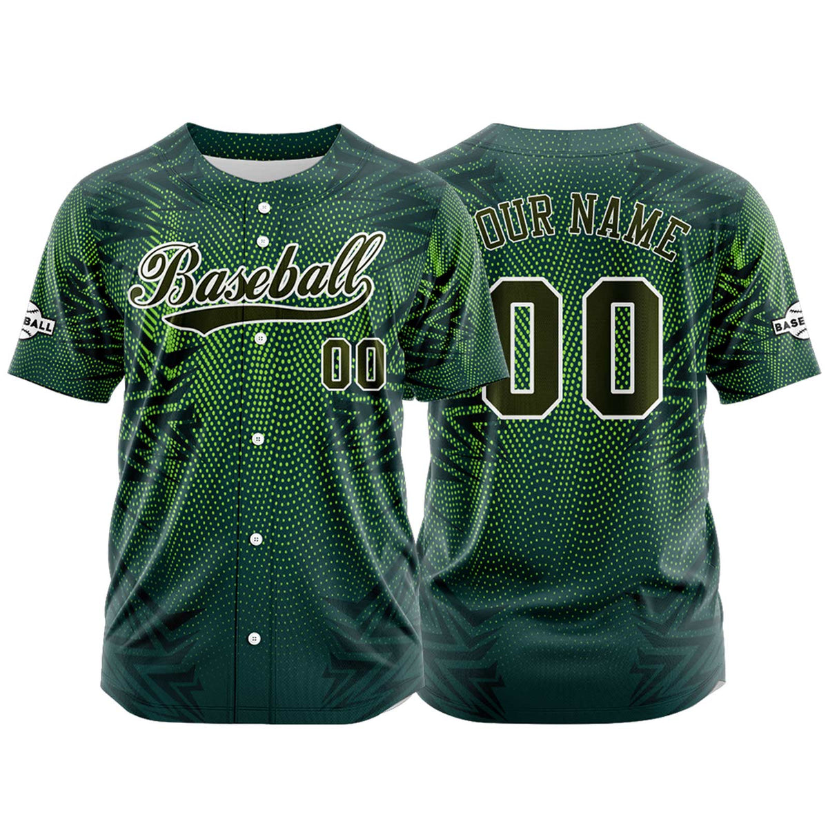 Camiseta de béisbol verde personalizada con botones para hombre mujer adulto y joven Nombre número y logotipo impresos