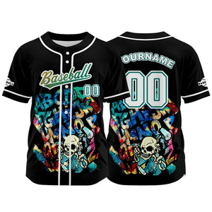 Camiseta de béisbol negra personalizada con botones para hombre mujer adulto y joven Nombre número y logotipo impresos