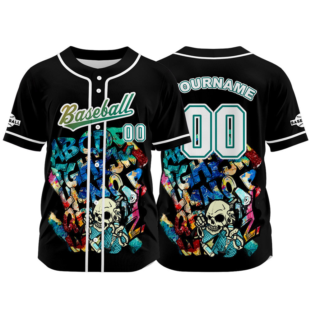 Camiseta de béisbol negra personalizada con botones para hombre mujer adulto y joven Nombre número y logotipo impresos