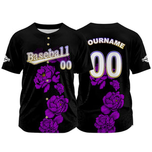 Camiseta de béisbol negra personalizada con nombre número y logotipo personalizados