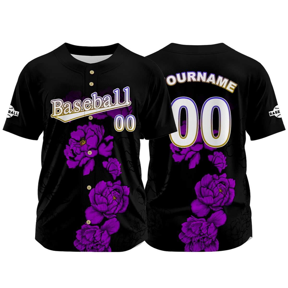 Camiseta de béisbol negra personalizada con nombre número y logotipo personalizados
