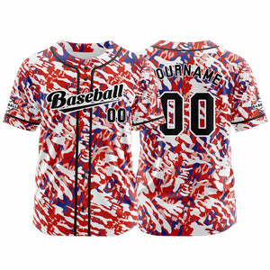 Camiseta de béisbol personalizada roja y azul con botones para hombre mujer adulto y joven Estampado de nombre número y logotipo