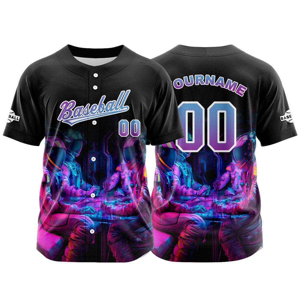 Camiseta de béisbol negra personalizada con botones para hombre mujer adulto y joven Nombre número y logotipo impresos