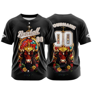 Camiseta de béisbol negra personalizada con botones para hombre mujer adulto y joven Nombre número y logotipo impresos