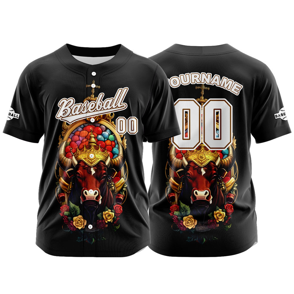 Camiseta de béisbol negra personalizada con botones para hombre mujer adulto y joven Nombre número y logotipo impresos