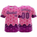 Camiseta de béisbol personalizada rosa y morada con botones para hombre mujer adulto y joven Estampado de nombre número y logotipo