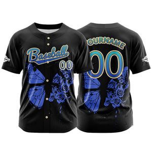 Camiseta de béisbol negra personalizada con botones para hombre mujer adulto y joven Nombre número y logotipo impresos
