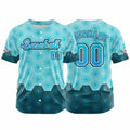 Camiseta de béisbol azul personalizada con botones para hombre mujer adulto y joven Estampado de nombre número y logotipo