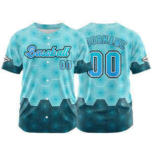 Camiseta de béisbol azul personalizada con botones para hombre mujer adulto y joven Estampado de nombre número y logotipo