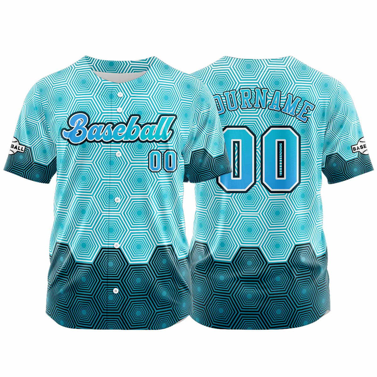 Camiseta de béisbol azul personalizada con botones para hombre mujer adulto y joven Estampado de nombre número y logotipo